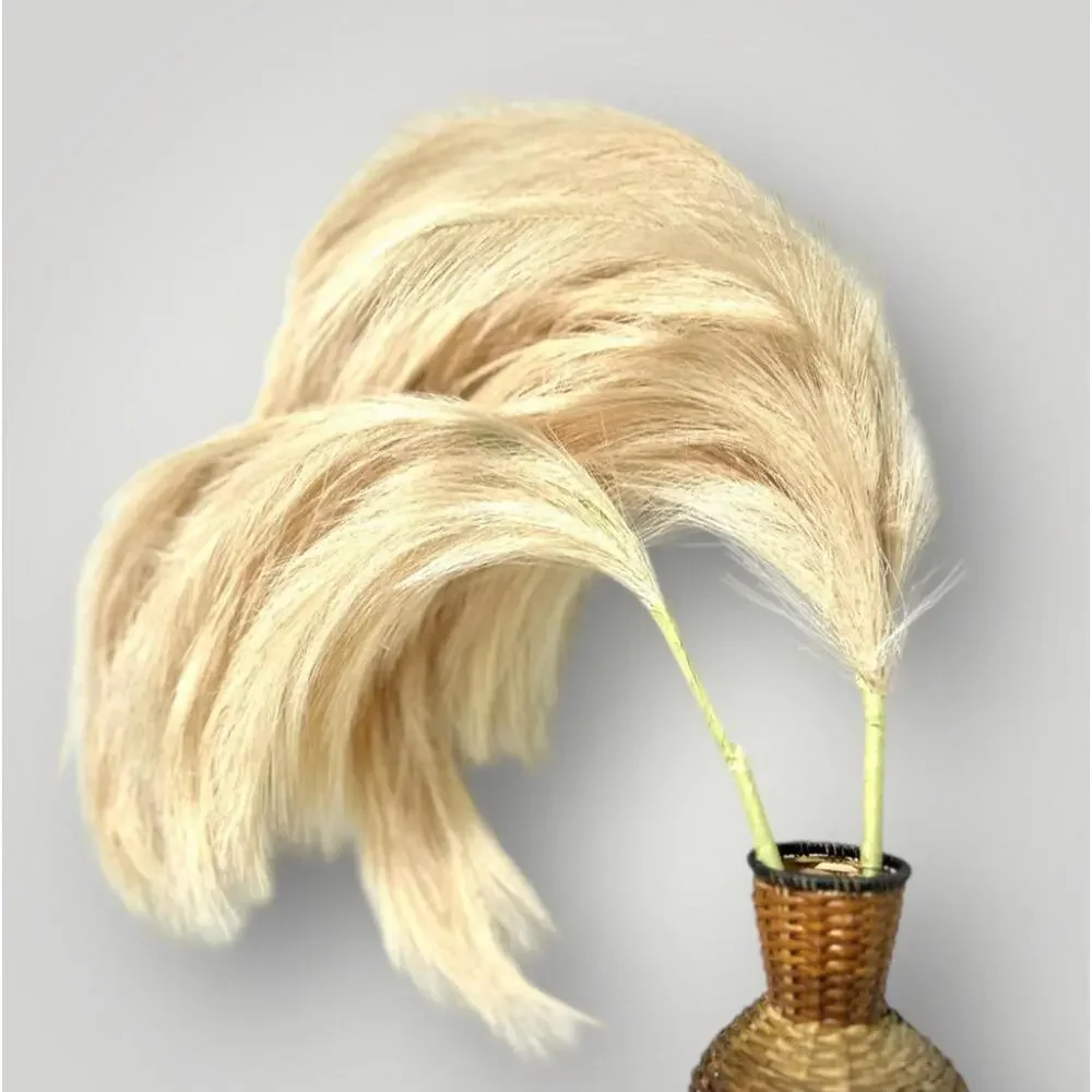 Faux Pampas Grass Artificial Long Stems Metal Covered in Paper 3 Pieces Set of 3